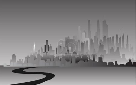 Téléchargez les illustrations : Skyline de la ville en arrière-plan vectoriel illustration - en licence libre de droit