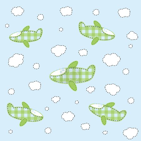 Illustration for Cute baby  pattern with clouds and plans - Royalty Free Image