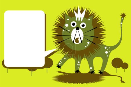 Téléchargez les illustrations : Illustration de dessin animé du lion et bulle de parole - en licence libre de droit