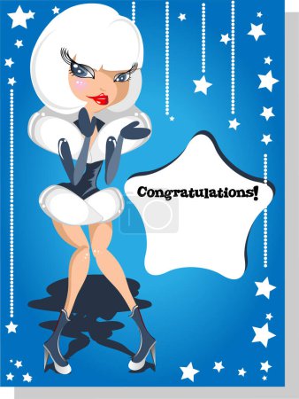 Ilustración de Vector illustration of a congratulations card with a cute girl - Imagen libre de derechos