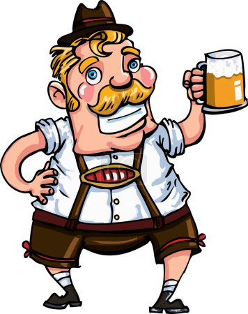 Téléchargez les illustrations : Oktoberfest homme tenant verre bière tasse dessin animé illustration vecteur isolé - en licence libre de droit