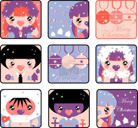 Ilustración de Juego de tarjetas de Navidad, colección de vectores - Imagen libre de derechos