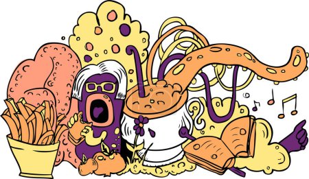 Téléchargez les illustrations : Dessin à la main doodle style nourriture illustration vectoriel art - en licence libre de droit