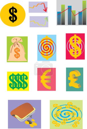 Téléchargez les illustrations : Ensemble d'icônes plates sur fond blanc avec le thème de l'économie - en licence libre de droit