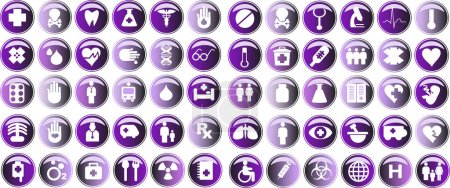 Téléchargez les illustrations : Une collection de boutons différents avec les icônes du monde - en licence libre de droit