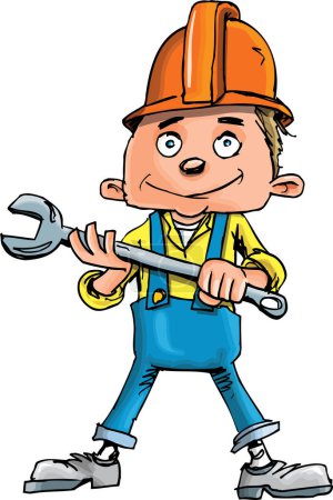 Illustration for Illustration of a young male carpenter working with a hammer. - Royalty Free Image