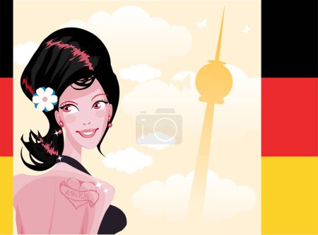 Téléchargez les illustrations : Femme en Allemagne dessin vectoriel drapeau illustration - en licence libre de droit
