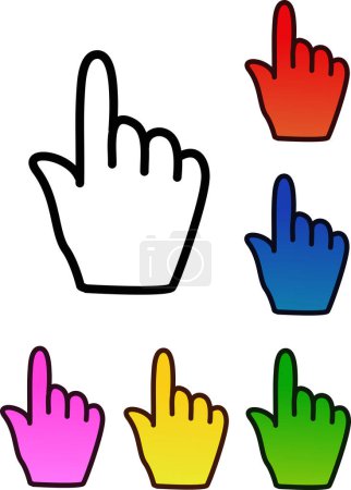 Téléchargez les illustrations : Jeu d'icônes de doigt de couleur, style vectoriel - en licence libre de droit