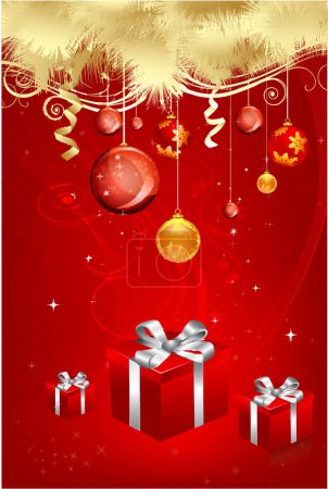 Illustration for Christmas background with red gift - Royalty Free Image