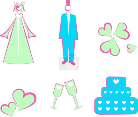 Illustration for Set of wedding cards with hearts, groom and bride's day - Royalty Free Image