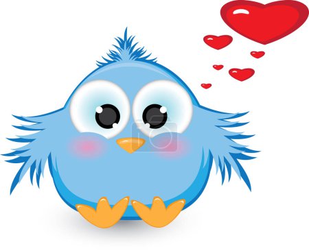 Téléchargez les illustrations : Illustration de l'oiseau bleu avec des cœurs sur fond blanc - en licence libre de droit