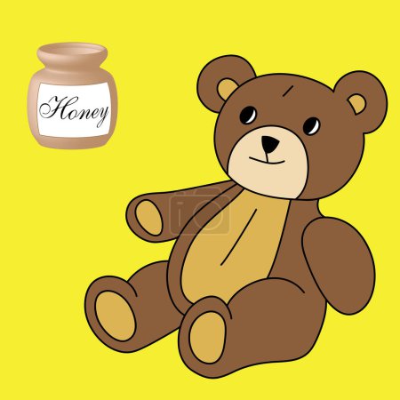 Ilustración de Oso de peluche con tarro de miel - Imagen libre de derechos