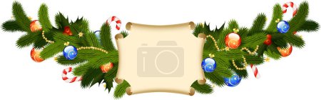 Téléchargez les illustrations : Branches d'arbre de Noël avec des étoiles vertes et dorées isolées sur fond blanc. - en licence libre de droit