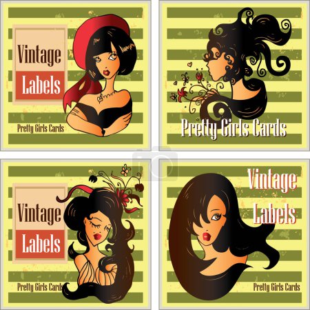 Ilustración de Vintage retro niñas banners en estilo vintage - Imagen libre de derechos