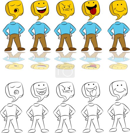 Ilustración de Una imagen de un icono de hombre que expresa diferentes emociones. - Imagen libre de derechos