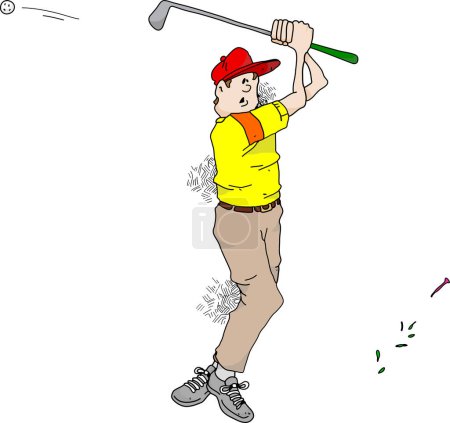 Téléchargez les illustrations : Golfeur jouant au golf dans le style dessin animé - en licence libre de droit