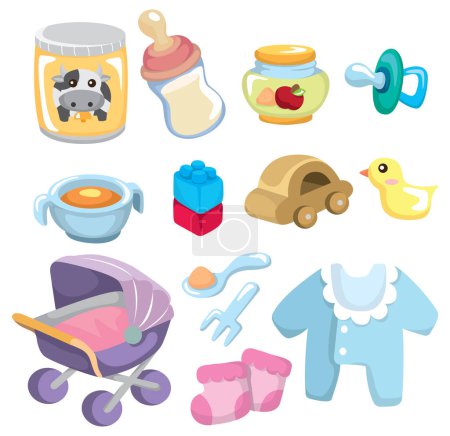 Téléchargez les illustrations : Ensemble d'icônes de bébé. icônes vectorielles illustration dessin animé pour le web - en licence libre de droit