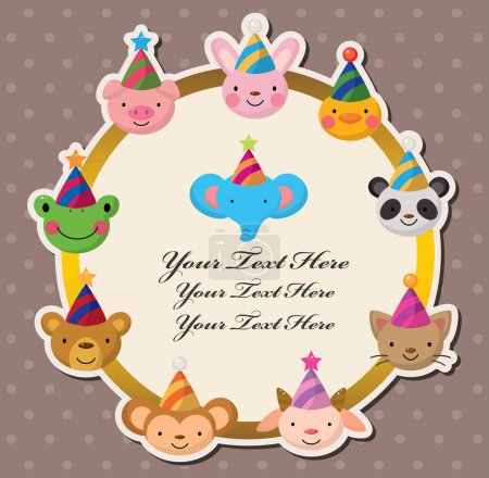 Illustration for Birthday party card with cute animals, colorful animals - Royalty Free Image