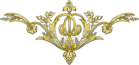 Ilustración de Ornamento barroco dorado sobre fondo blanco - Imagen libre de derechos
