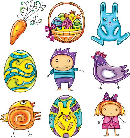 Téléchargez les illustrations : Œufs de Pâques et lapin - en licence libre de droit