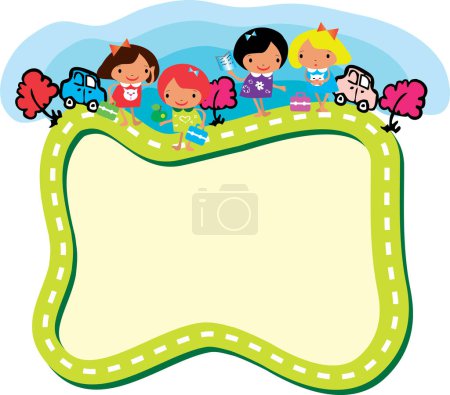 Ilustración de Niños jugando con un signo - Imagen libre de derechos
