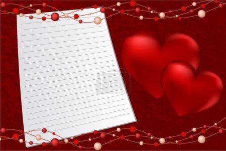 Illustration for Valentine 's day card with hearts on the red background - Royalty Free Image