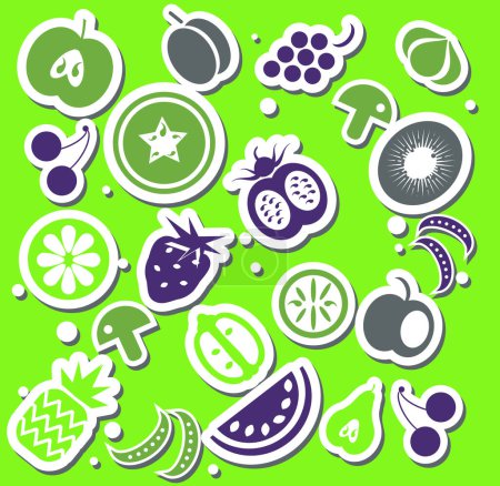 Téléchargez les illustrations : Ensemble d'icônes de fruits et légumes - en licence libre de droit