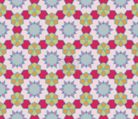 Illustration for Seamless retro pattern with geometric shapes, lines and stars - Royalty Free Image