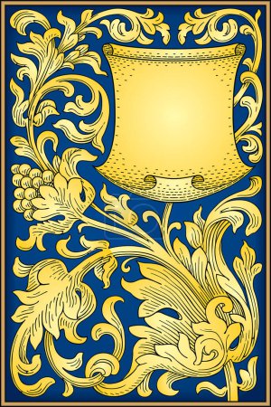 Ilustración de Vector escudo de oro con elementos florales - Imagen libre de derechos