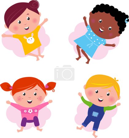 Ilustración de Conjunto de niñas felices en diferentes posiciones - Imagen libre de derechos