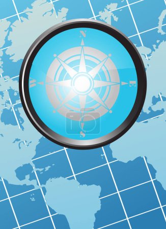 Illustration for Compass on globe, illustration, vector illustration - Royalty Free Image