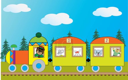 Illustration for Cartoon scene of happy and funny children driving through train on the white background - illustration for children - Royalty Free Image