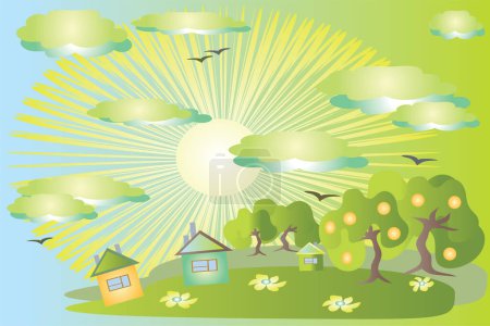 Illustration for Illustration with trees and sun - Royalty Free Image