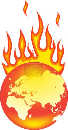 Ilustración de Ilustración de llama de fuego con globo terrestre aislado en blanco - Imagen libre de derechos