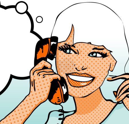 Illustration for Retro girl on the background of the telephone - Royalty Free Image