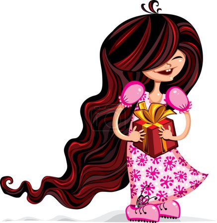Illustration for Illustration of a beautiful girl with gift - Royalty Free Image