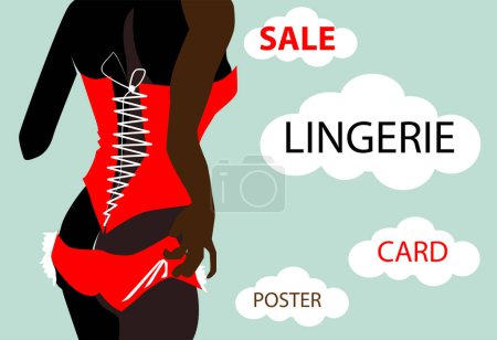 Illustration for Sexy woman with red lingerie and black dress with a sale sign. vector illustration. - Royalty Free Image