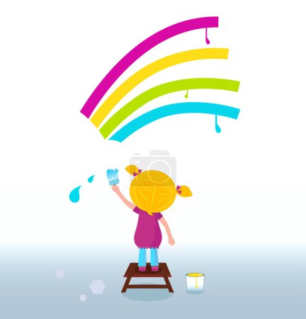 Illustration for Cute little girl playing with rainbow - Royalty Free Image