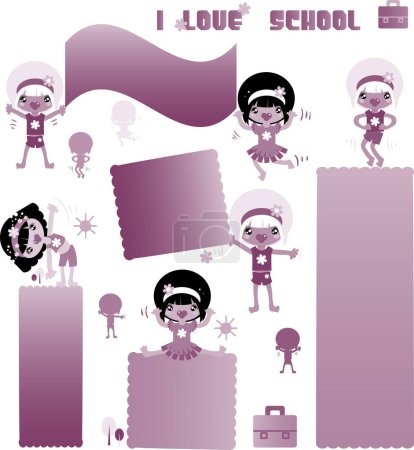 Illustration for Vector illustration of school girls with text. - Royalty Free Image
