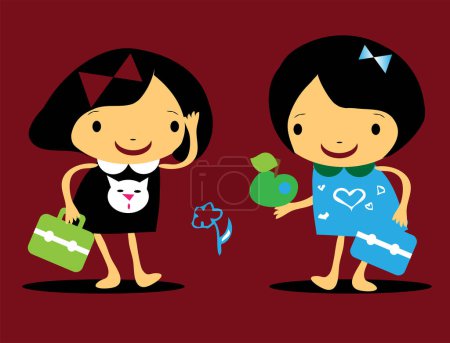 Illustration for Cute girls holding a heart - Royalty Free Image