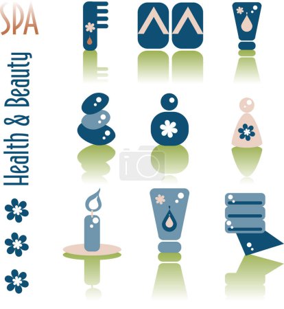 Téléchargez les illustrations : Ensemble d'icônes spa et santé, design vectoriel simple - en licence libre de droit