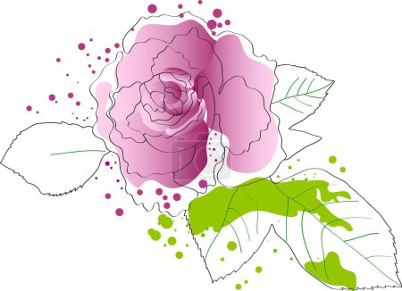 Téléchargez les illustrations : Rose rose avec des feuilles. illustration vectorielle. - en licence libre de droit