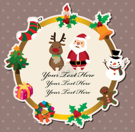 Téléchargez les illustrations : Carte de Noël avec Père Noël et cerfs - en licence libre de droit