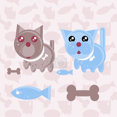 Ilustración de Lindo mascotas dibujos animados iconos vector ilustración diseño gráfico - Imagen libre de derechos