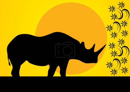 Ilustración de Rinoceronte con sol en el fondo - Imagen libre de derechos