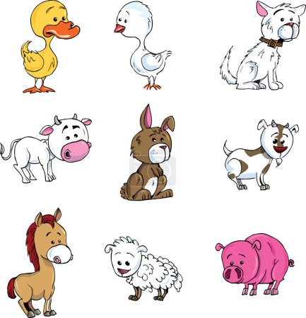 Téléchargez les illustrations : Jeu vectoriel d'animaux de dessin animé mignons - en licence libre de droit