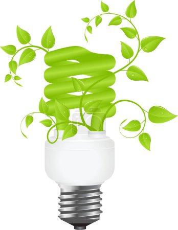 Illustration for Green energy bulb with leaves, vector illustration - Royalty Free Image