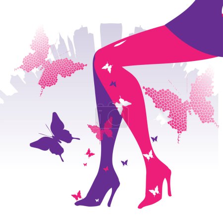 Téléchargez les illustrations : Illustration lumineuse des jambes de la femme avec des papillons - en licence libre de droit