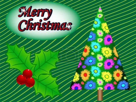 Téléchargez les illustrations : Fond de Noël avec poinsettia et arbre de Noël, illustration vectorielle - en licence libre de droit