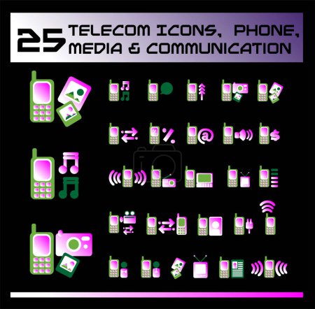 Ilustración de Conjunto de iconos de comunicación móvil, ilustración vectorial - Imagen libre de derechos